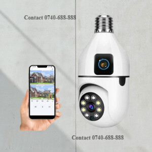 Real Time Remote View, 360-Degree Rotation 1080P  Wi-Fi Dual Lens Bulb Camera Wireless PTZ Camera