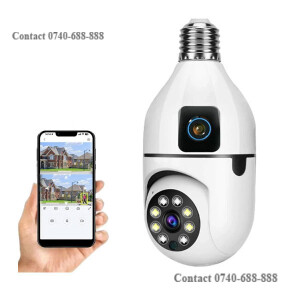 V380 Pro Dual Lens Dual Screen Bulb Camera Two Ways Audio Color Night Vision Smart Home Security Wi-Fi Bulb Camera