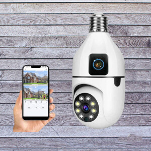 Real Time Voice Two Way Intercom 1080p Wi-Fi Bulb CCTV Security Camera With Dual Lens Screen