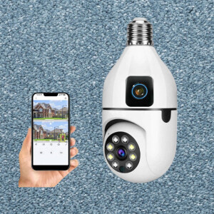 High Resolution 1080P HD Dual Lens 360° Panoramic Wireless WiFi PTZ Rotating Bulb Security Camera