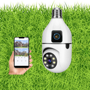 360 Degree Panoramic Viewing Monitoring  Dual Lens Camera Dual Screen 1080p Wifi Bulb Camera