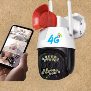 High Resolution Loud Siren Speaker Two Way Audio 4G Simcard PTZ Rotating Siren Camera