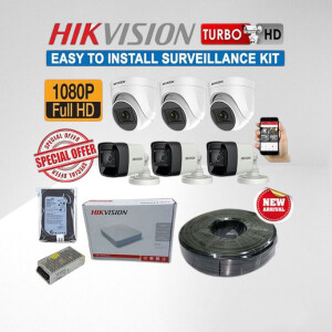 Hikvision 6 HD 1080P Full HD 2MP  Bullet & Dome CCTV Cameras Complete System Kit