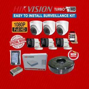 Weatherproof 1080P Full HD 2MP Hikvision 6 Turbo  HD CCTV Security Cameras Complete System Kit