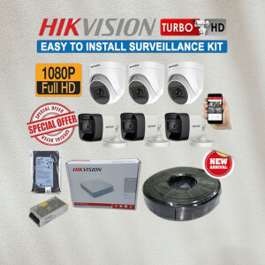 1080P Full HD Resolution 2MegaPixels Hikvision 6 HD CCTV Cameras Complete System Kit