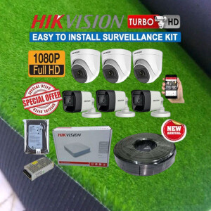 Hikvision 6 HD 1080P Full HD 2MP CCTV Cameras Complete System Kit-100M Rg59 Cable & 1TB HDD